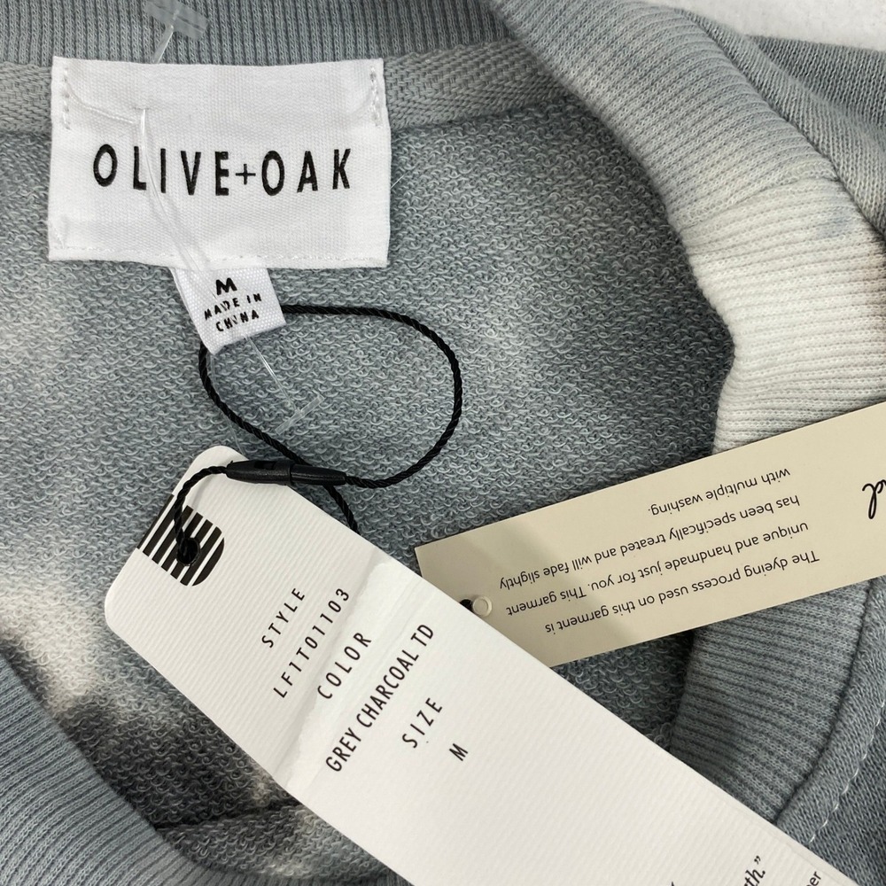 Olive‎ + Oak Tie Dye Cropped Sweatshirt Womens Medium Gray Long Sleeve Oversized - Picture 3 of 10